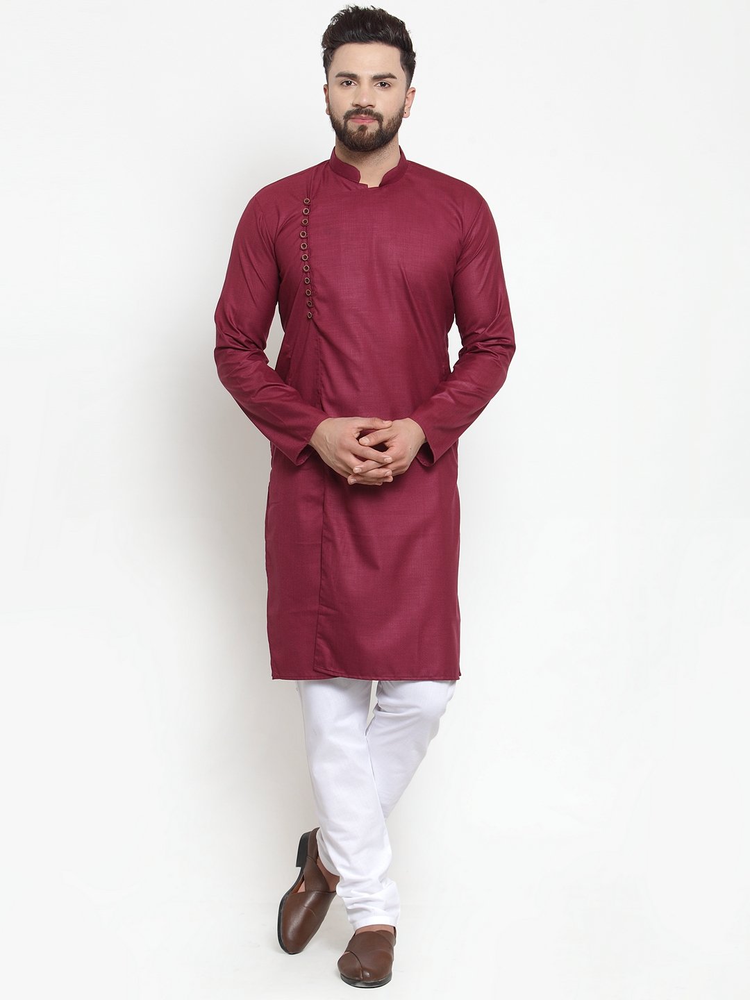 Jompers Men's Maroon Solid Kurta with Churidar