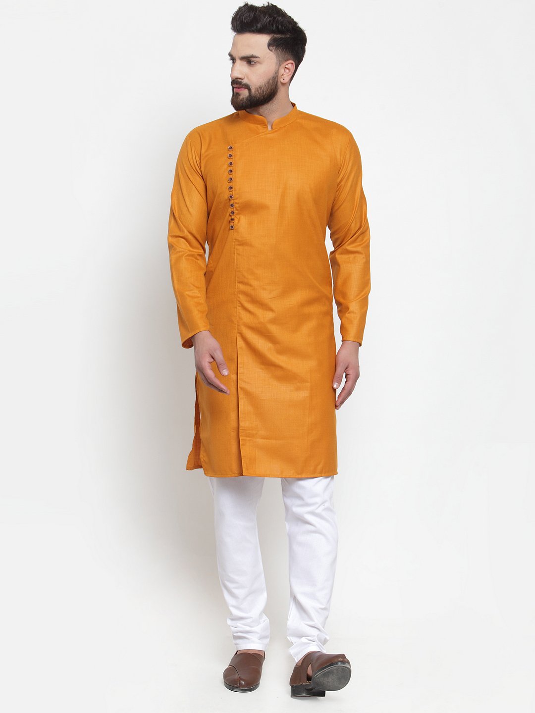 Jompers Men Mustard Solid Kurta with Churidar