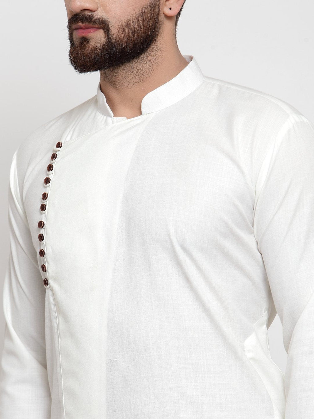 Jompers Men White Solid Mandarin Collar Kurta with Churidar
