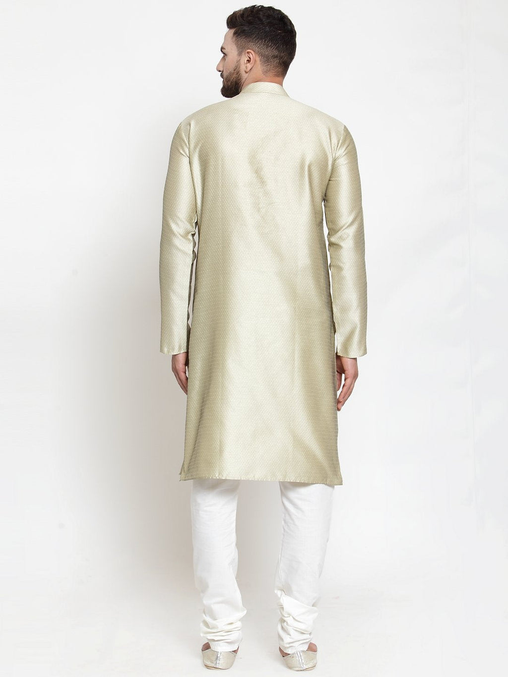 Jompers Men Beige & White Self Design Kurta with Churidar