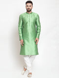 Jompers Men Green & White Self Design Kurta with Churidar