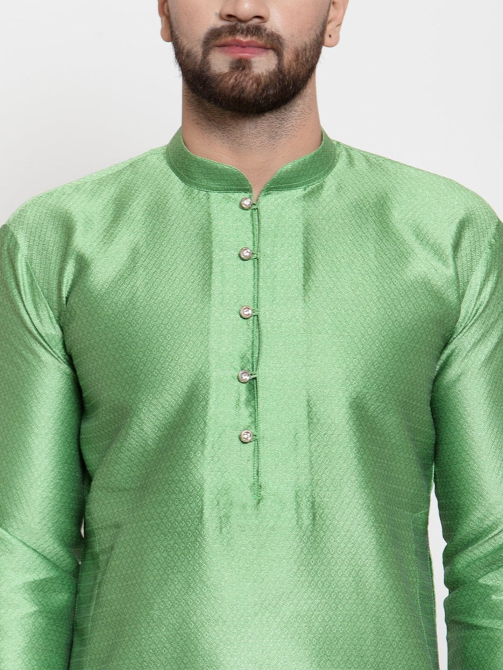 Jompers Men Green And White Self Design Kurta Only