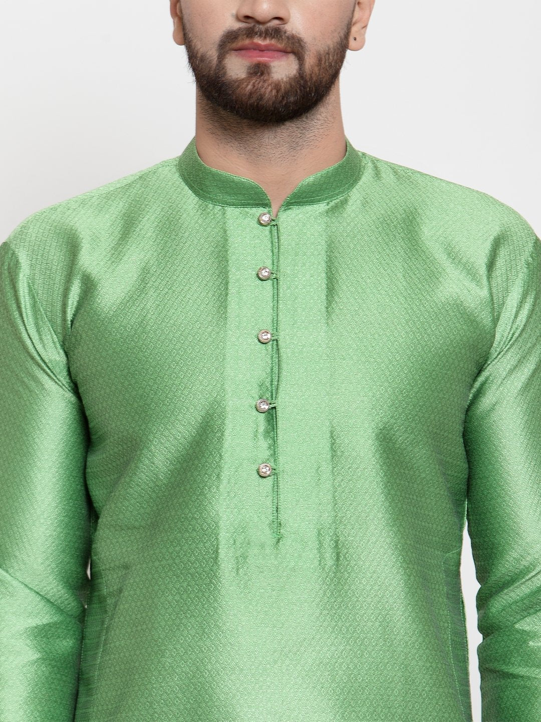 Jompers Men Green And White Self Design Kurta Only