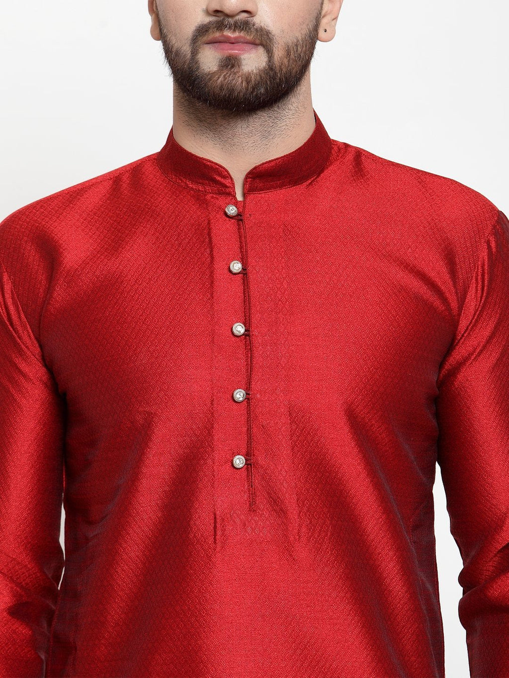 Jompers Men Maroon & White Self Design Kurta Only