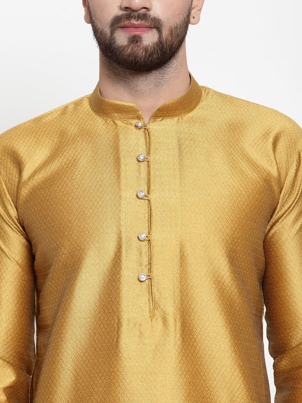 Jompers Men Mustard & White Self Design Kurta Only
