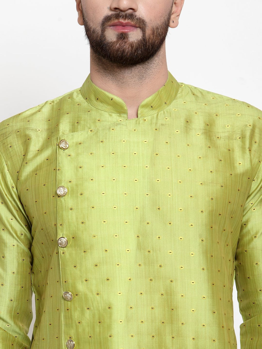 Jompers Men Light-Green & Golden Self Design Kurta Only