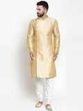 Jompers Men Mustard & Golden Self Design Kurta with Churidar