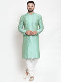 Jompers Men Sky-Blue & Golden Self Design Kurta with Churidar