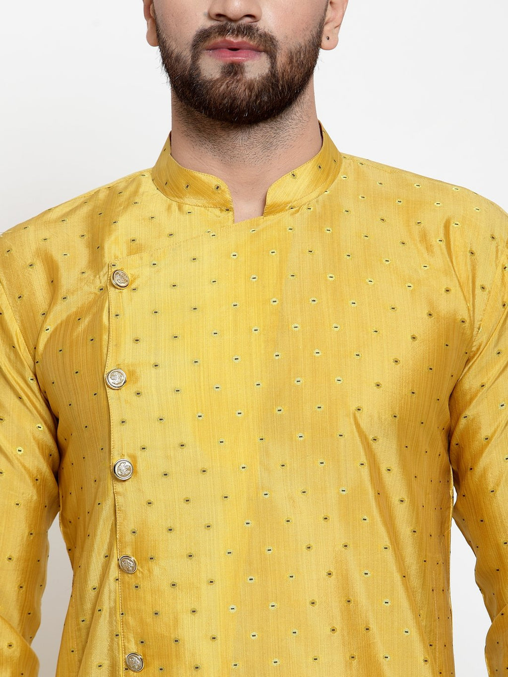 Jompers Men Yellow & Golden Self Design Kurta Only