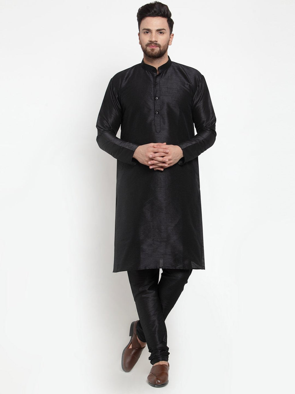 Jompers Men's Black Solid Kurta with Churidar