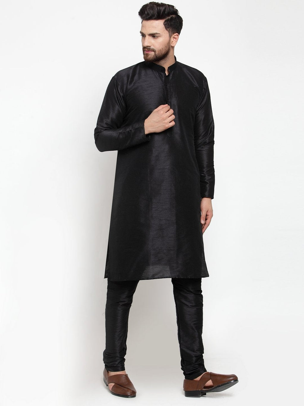 Jompers Men Black Solid Long Sleeves Kurta Only