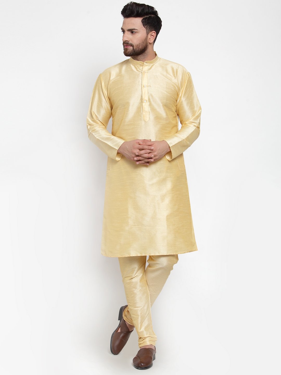 Jompers Men Golden Solid Kurta with Churidar