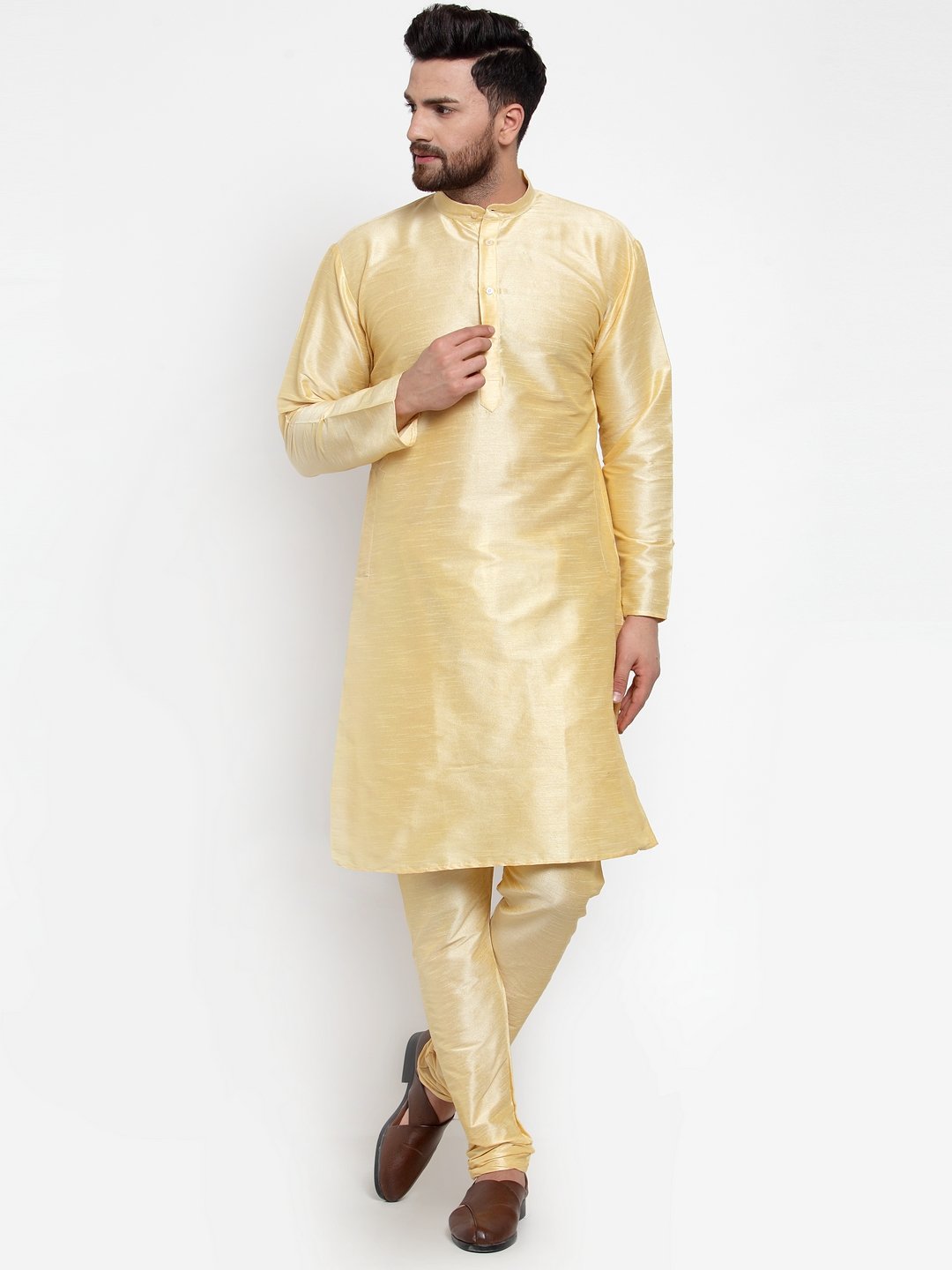 Jompers Men Golden Solid Kurta Only