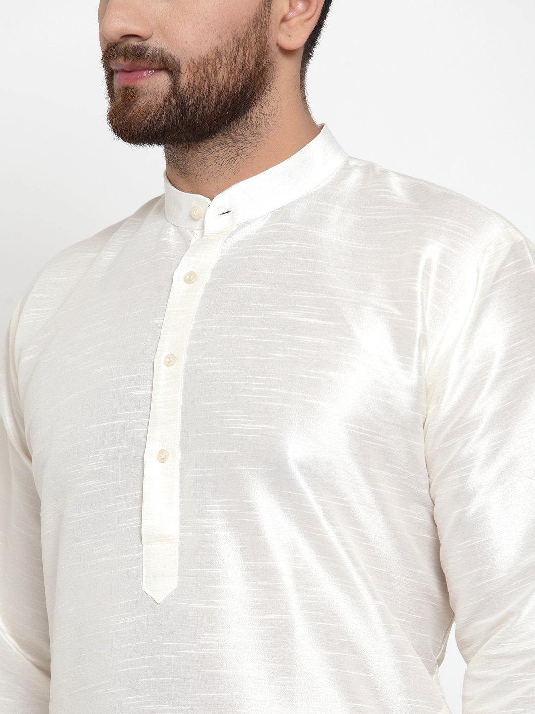 Jompers Men White Solid Long Sleeves Kurta with Churidar