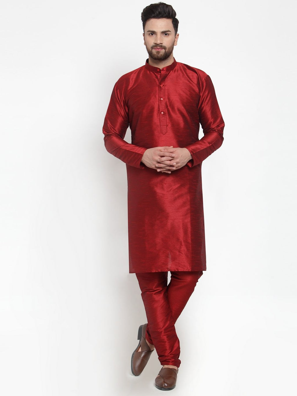 Jompers Men Maroon Solid Kurta with Churidar