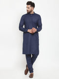 Jompers Men Navy-Blue Solid Kurta with Churidar