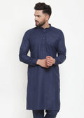Jompers Men Navy-Blue Solid Kurta Only