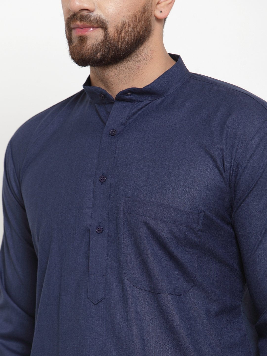 Jompers Men Navy-Blue Solid Kurta with Churidar