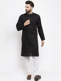 Jompers Men Black & White Solid Pin-tucks Kurta Only
