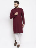 Jompers Men Purple & White Solid Pin-tucks Kurta with Churidar
