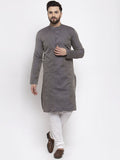 Jompers Men Navy-Blue & White Woven Design Kurta with Churidar