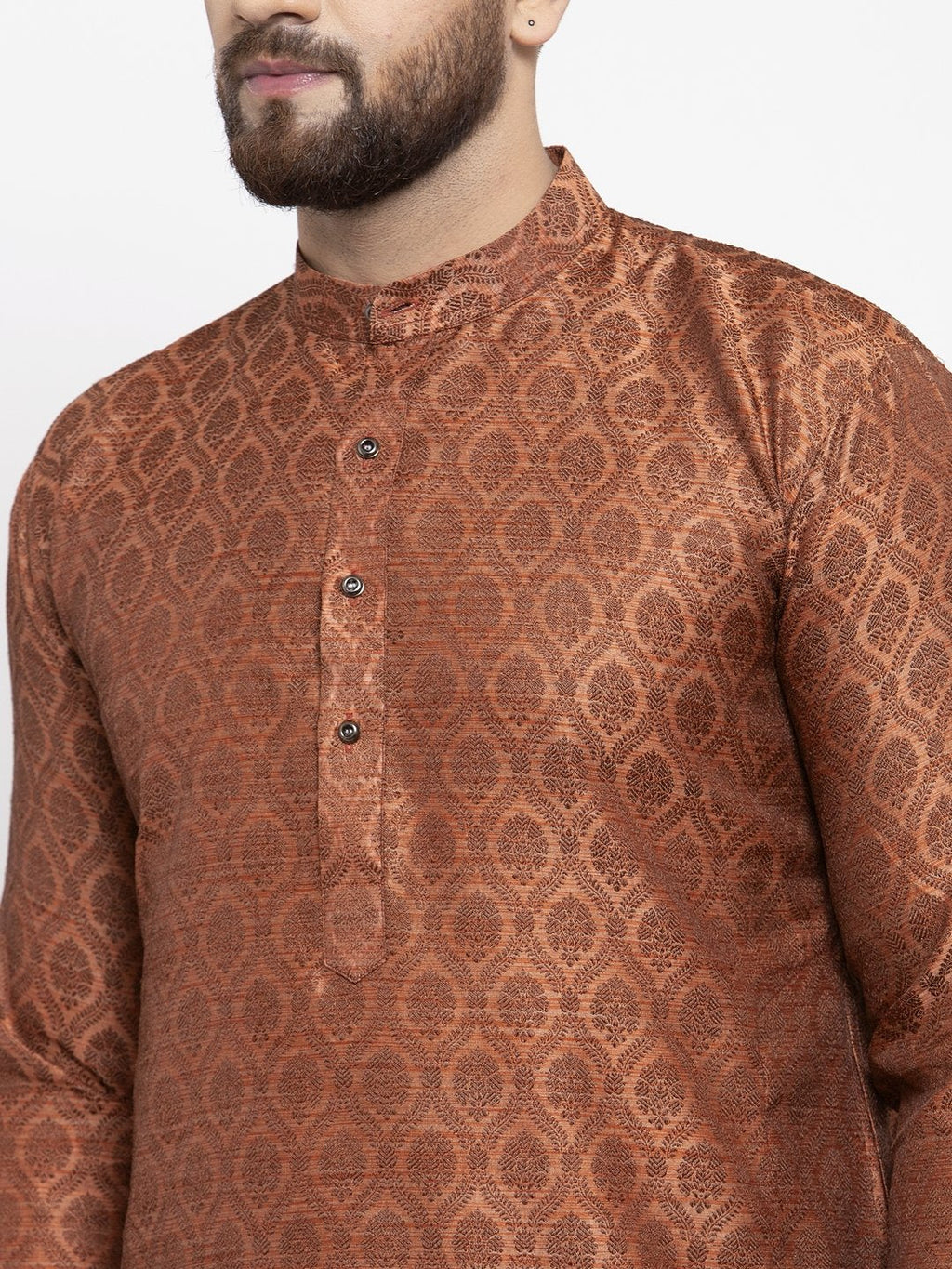 Jompers Men Brown & Grey Jacquard Kurta Only