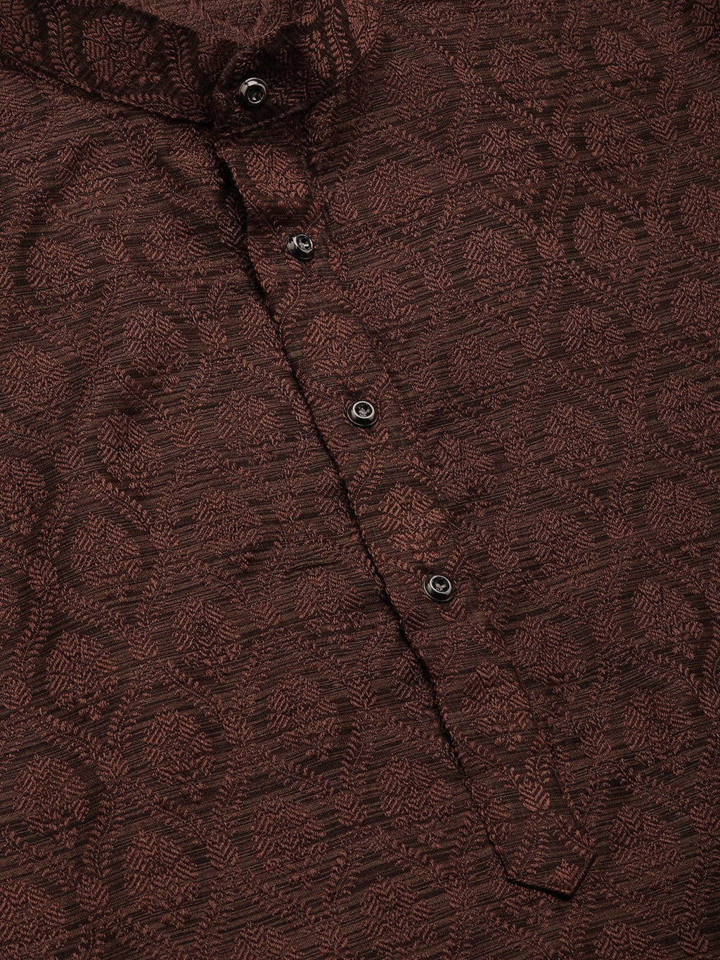 Jompers Men's Coffee Woven Design Jacquard Kurta Pyjama