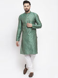 Jompers Men Green & Grey Jacquard Kurta with Churidar