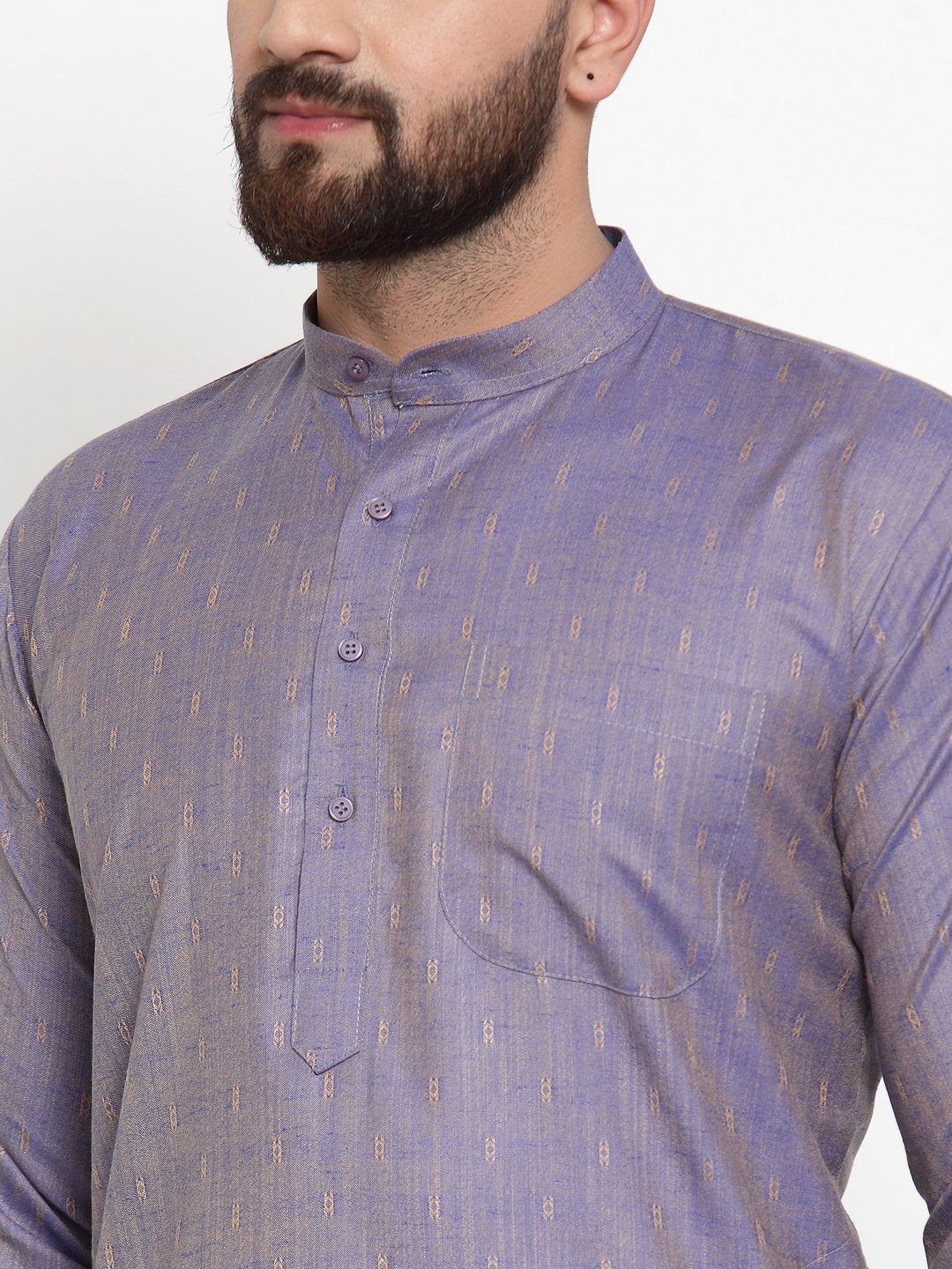 Jompers Men's Blue & White Self Design Kurta Only