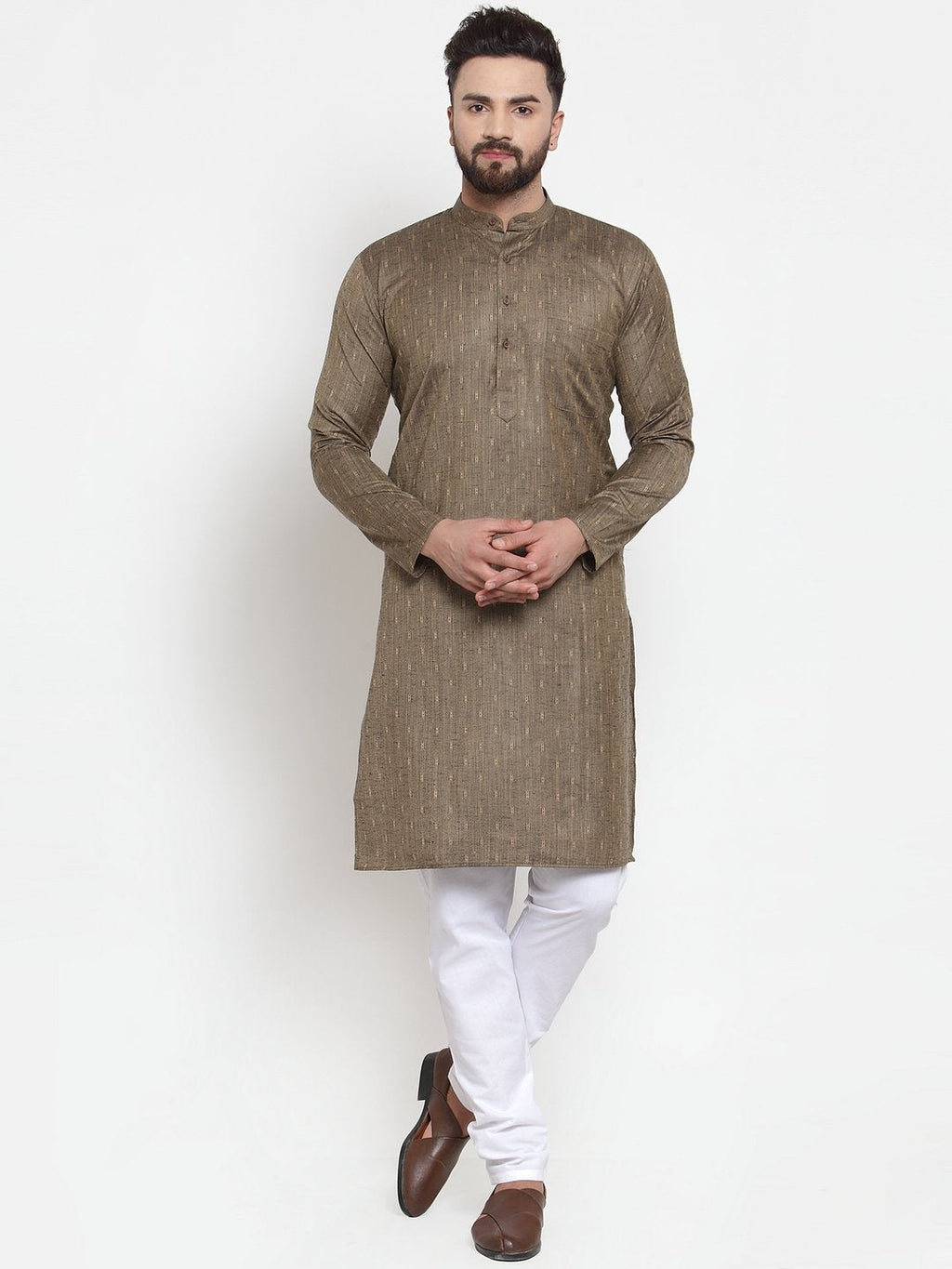 Jompers Men Bronze & White Self Design Kurta with Churidar