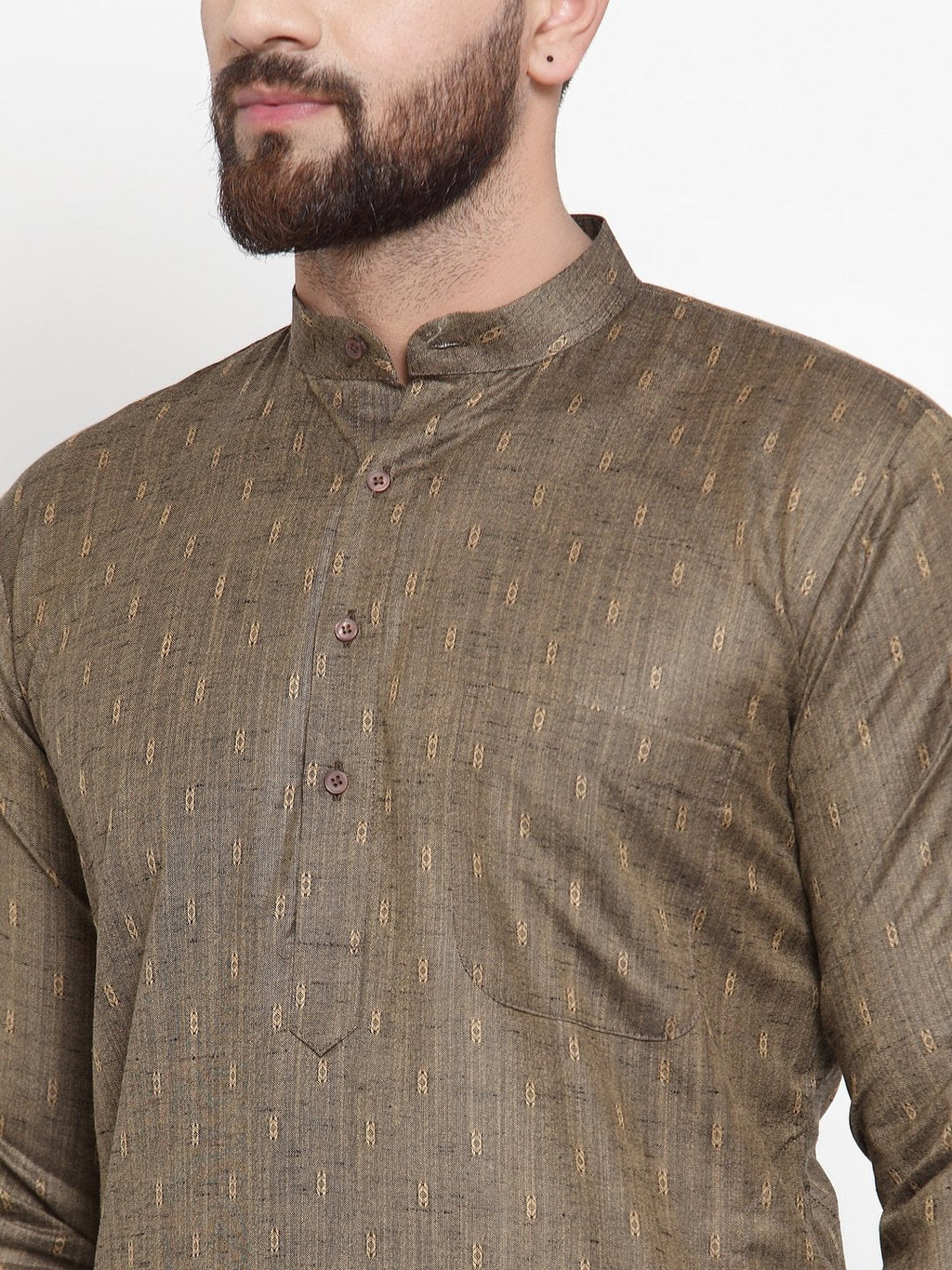 Jompers Men Bronze & White Self Design Kurta Only