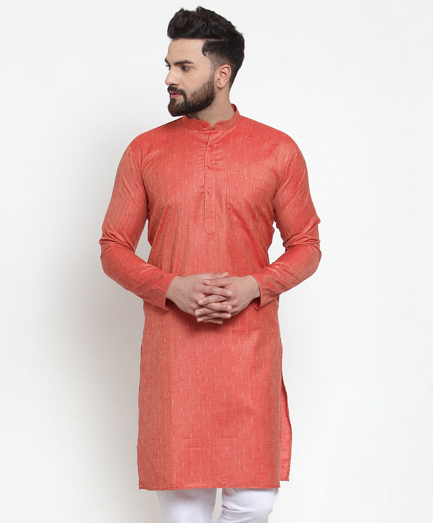 Jompers Men Self Design Orange Kurta Only