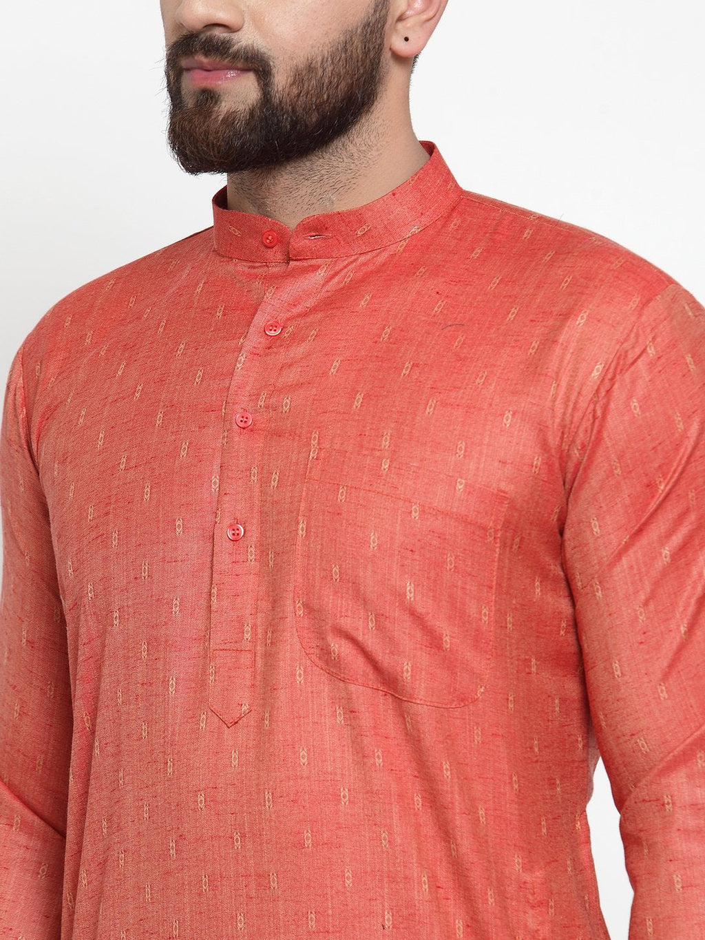 Jompers Men Self Design Orange Kurta Only
