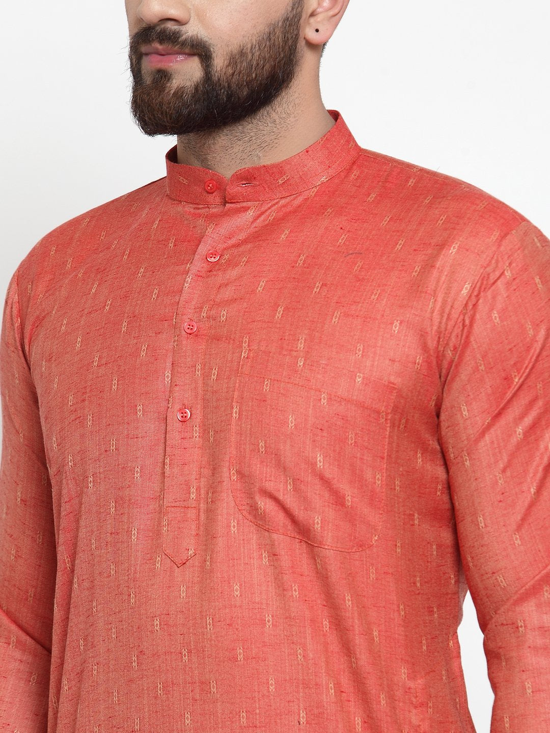 Jompers Men Self Design Orange Kurta Only