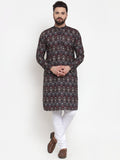 Jompers Men Black & Beige Digital Printed Kurta with Churidar