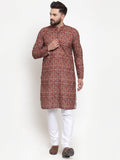 Jompers Men Maroon & Beige Digital Printed Kurta Only