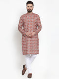 Jompers Men Peach & Beige Digital Printed Kurta Only