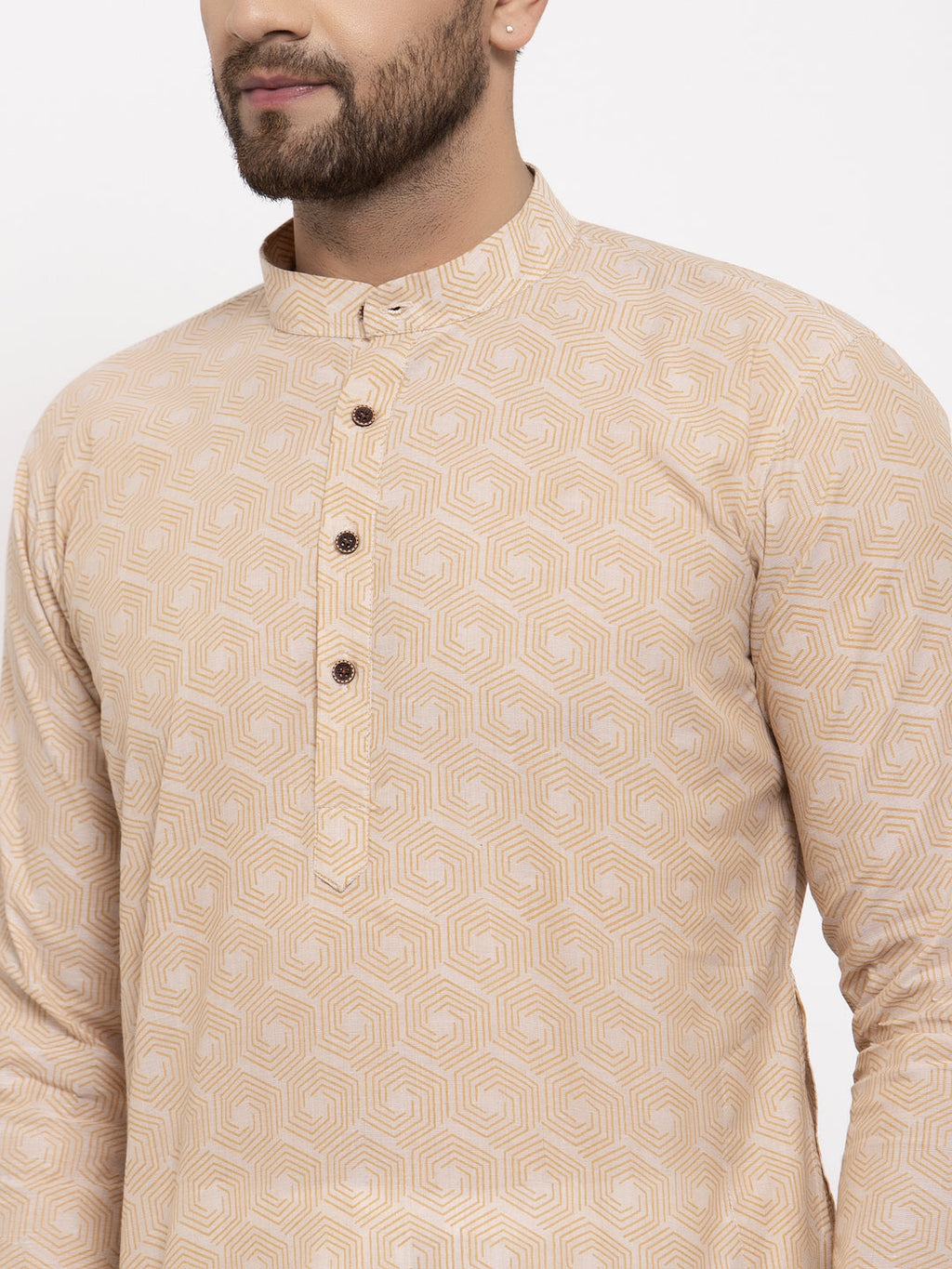 Jompers Men's Beige Cotton Printed Kurta Only