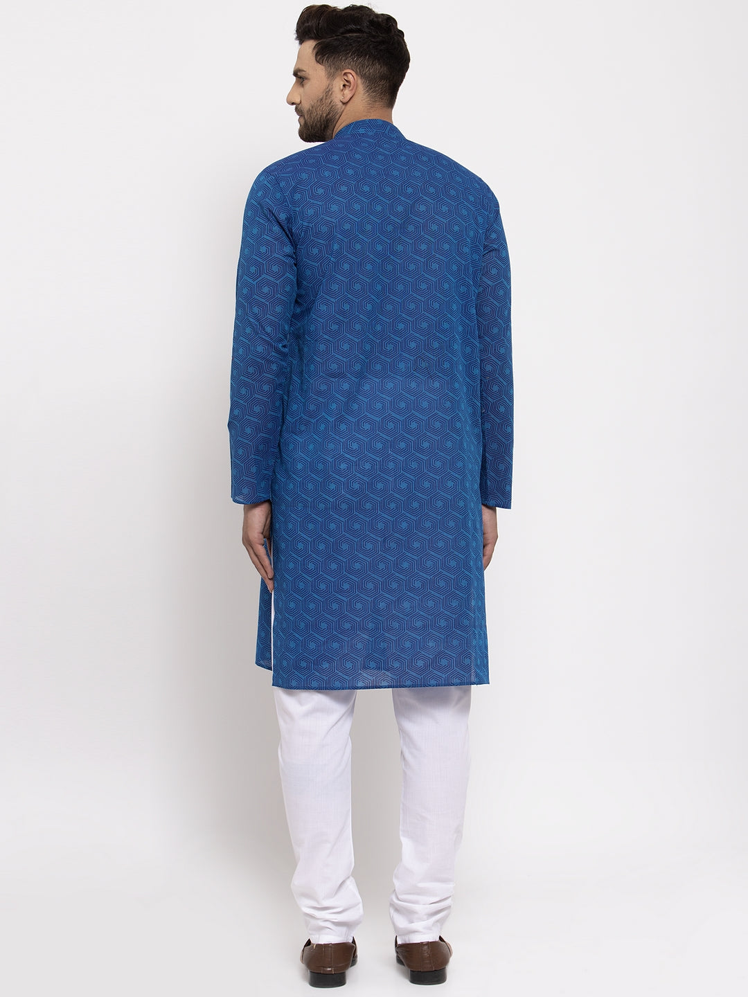 Jompers Men's Beautiful Blue Cotton Printed Kurta Only