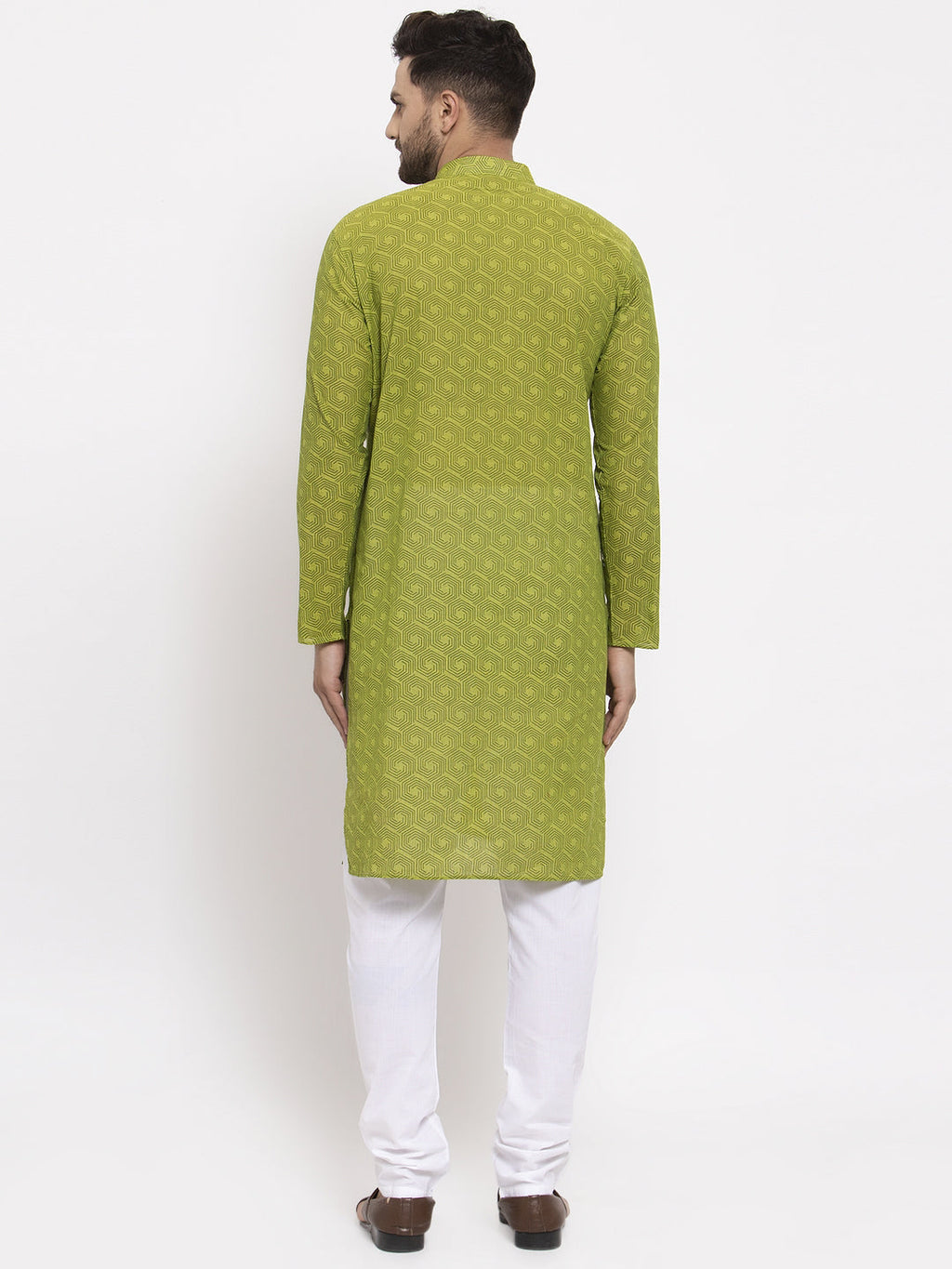 Jompers Men's Beautiful Green Cotton Printed Kurta Only