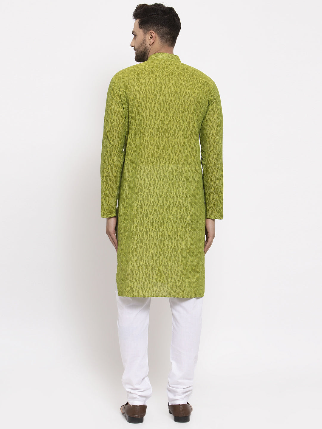 Jompers Men's Beautiful Green Cotton Printed Kurta Only