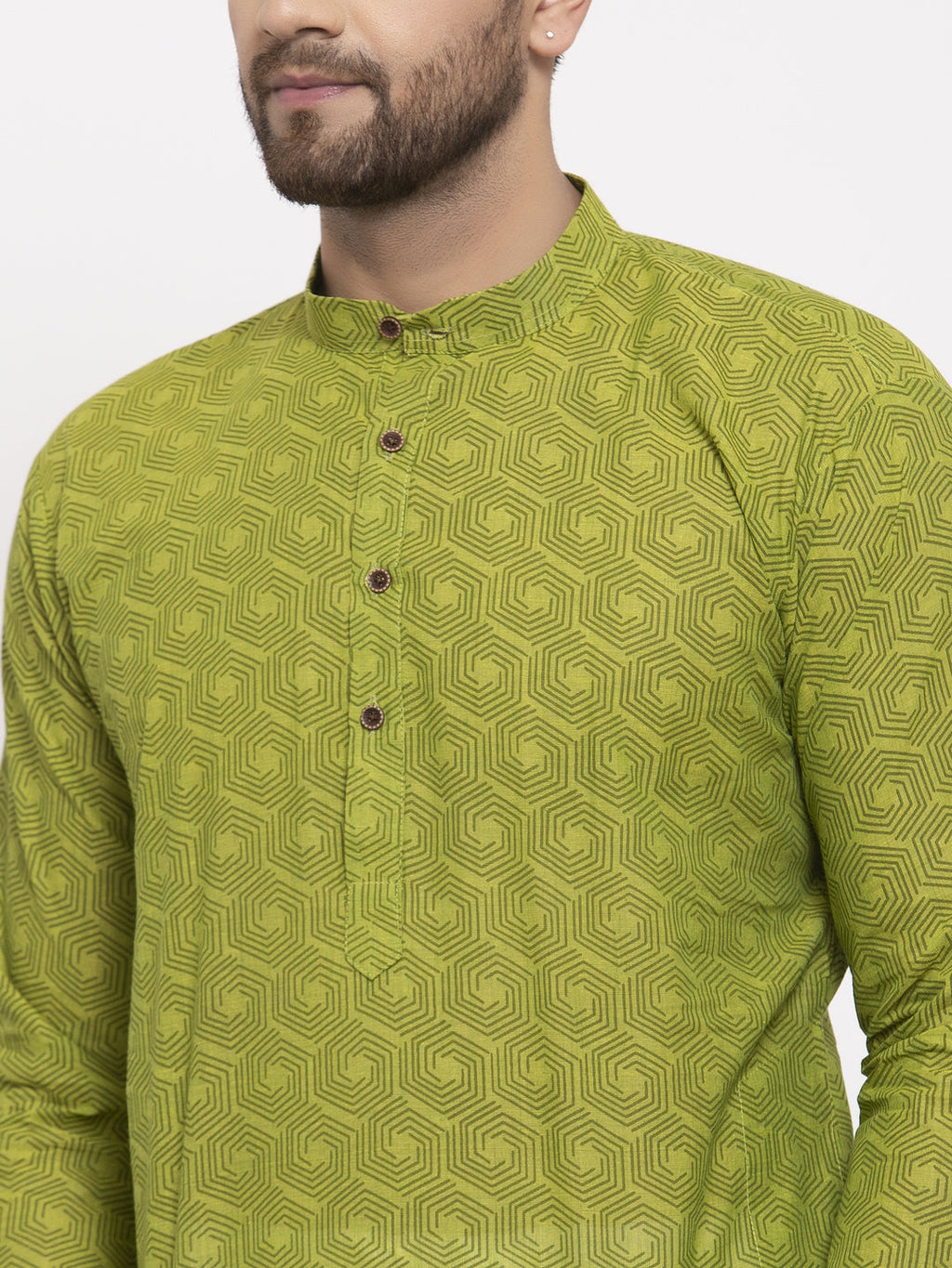 Jompers Men's Beautiful Green Cotton Printed Kurta Only