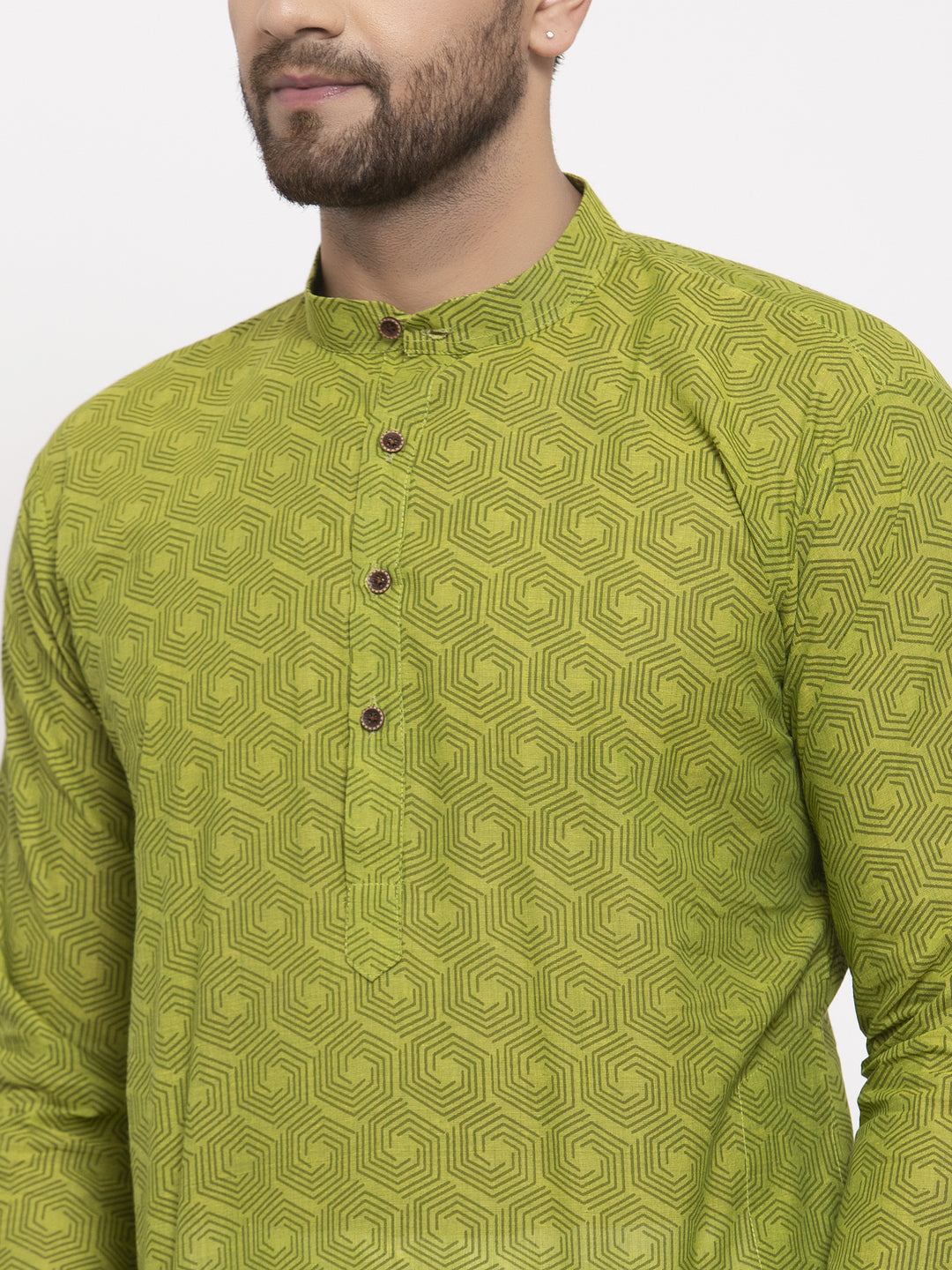 Jompers Men's Beautiful Green Cotton Printed Kurta Only