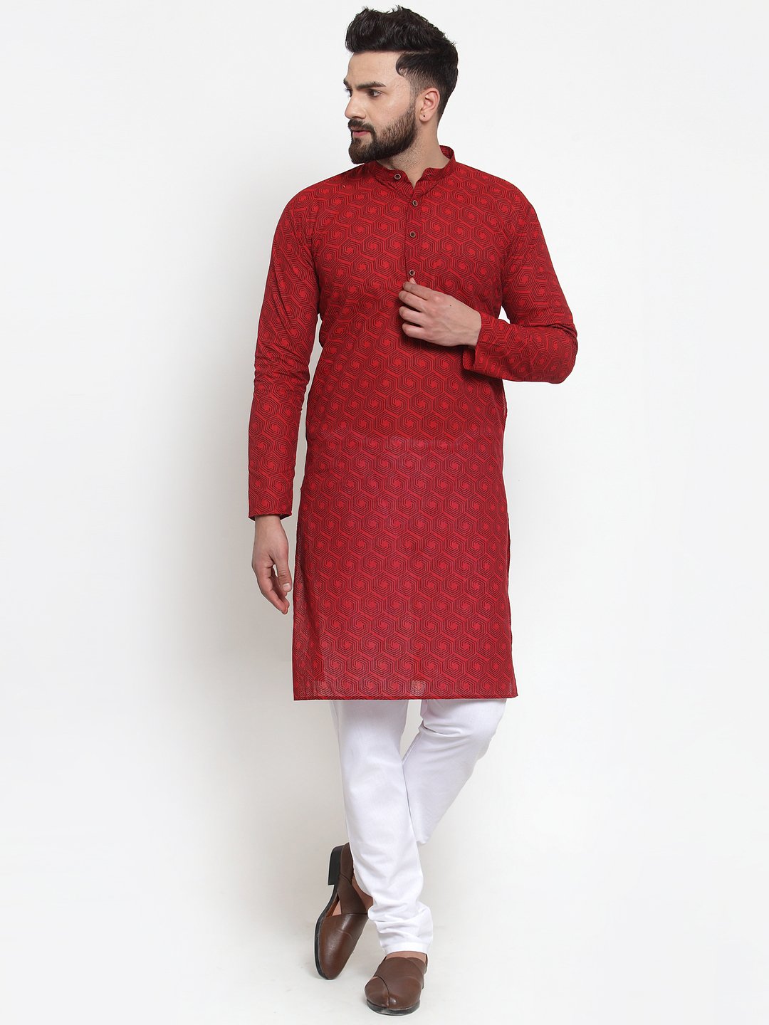 Jompers Men Red Printed Kurta Only