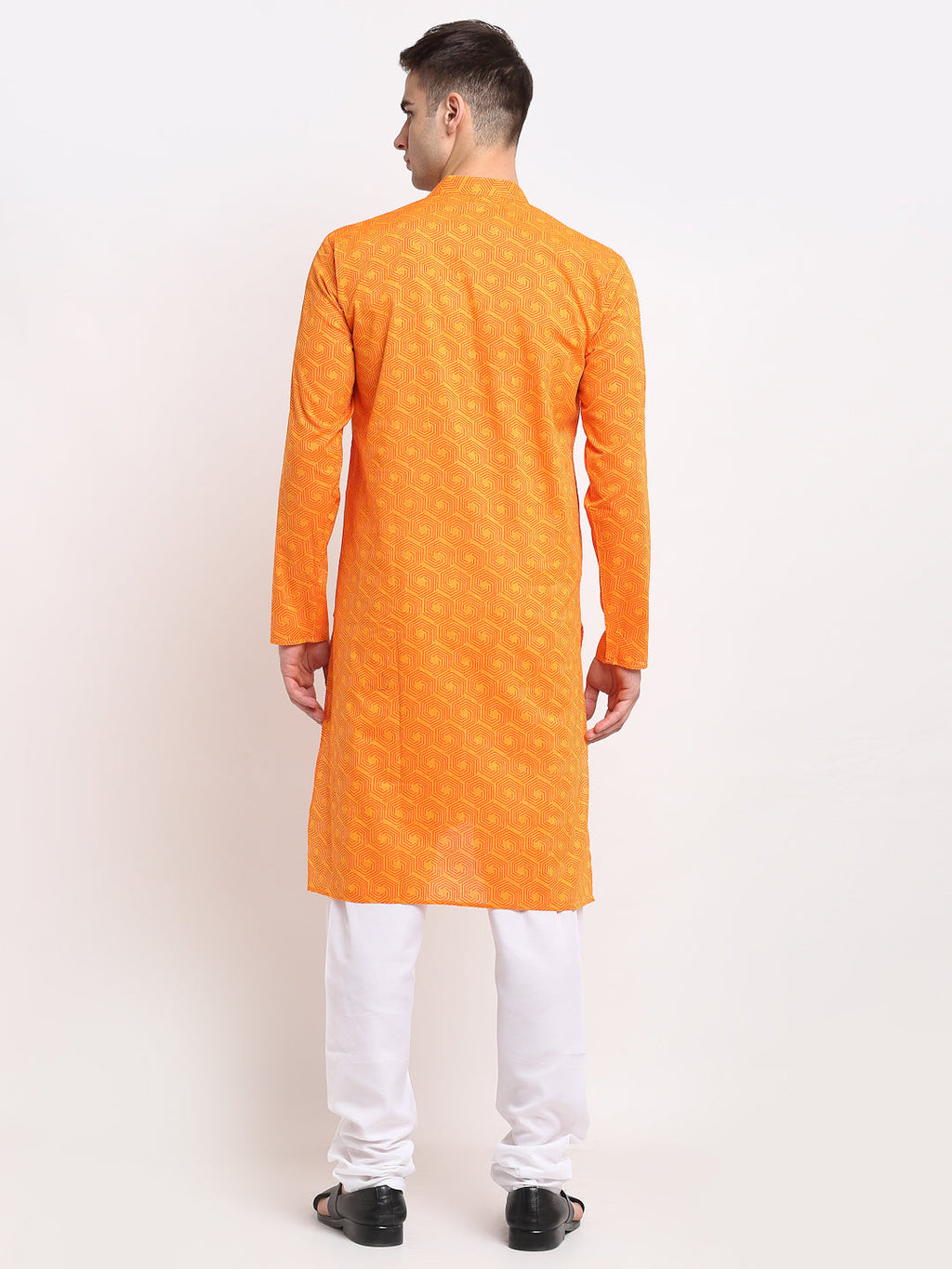 Jompers Men's Yellow Cotton Printed Kurta Only