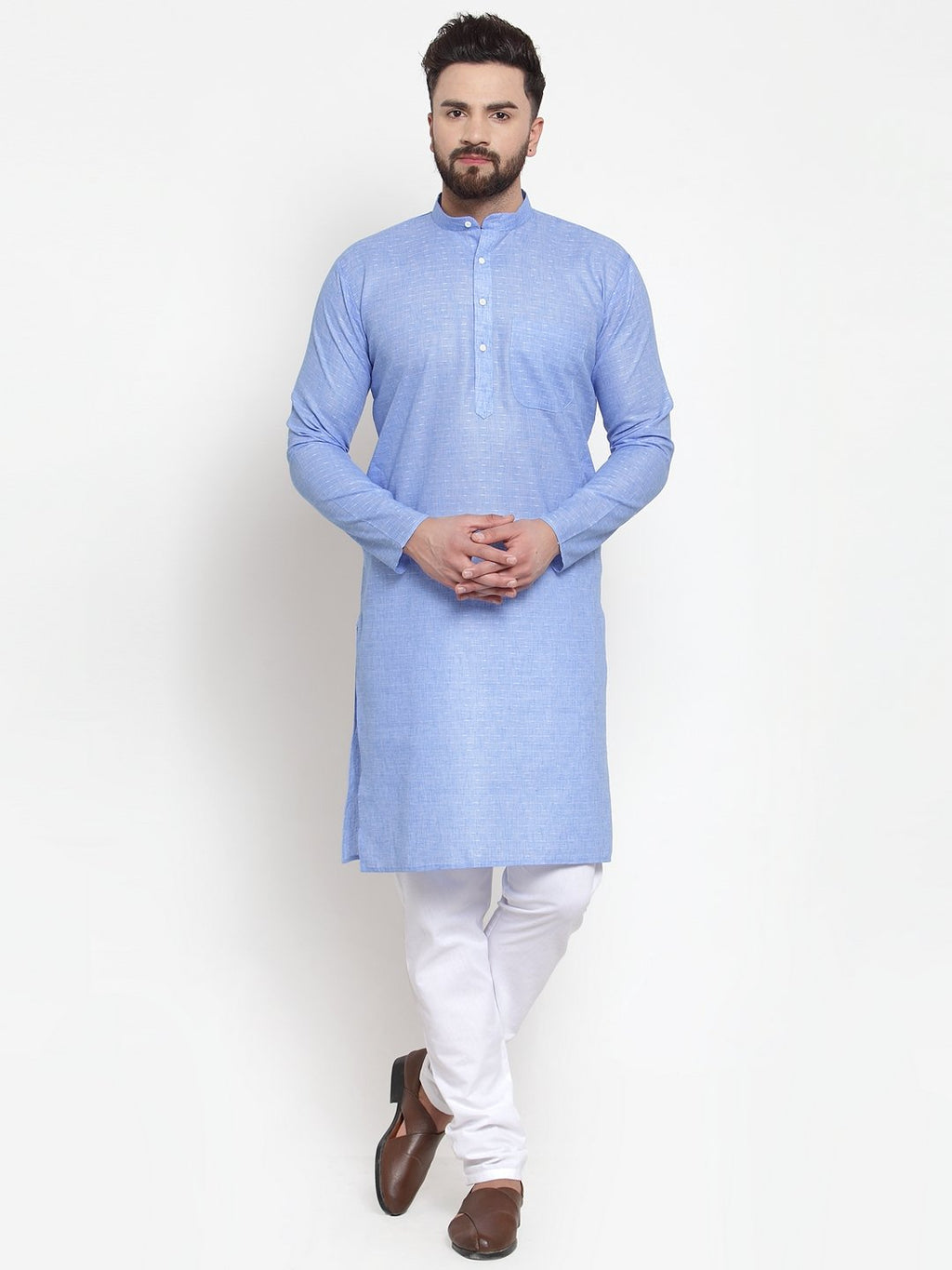 Jompers Men Blue Self-design Kurta with Churidar