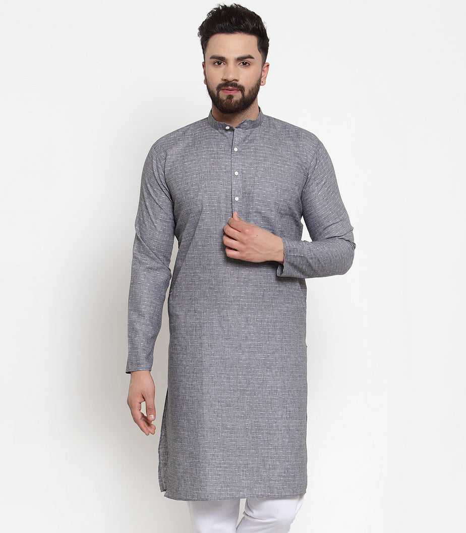 Jompers Men Grey Self-design Kurta Only