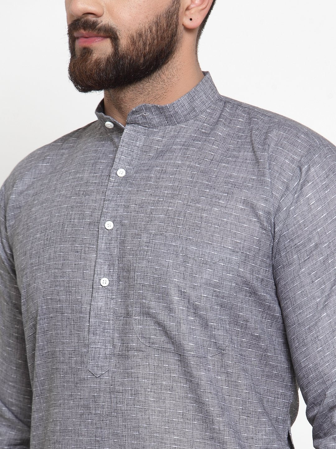 Jompers Men Grey Self-design Kurta Only