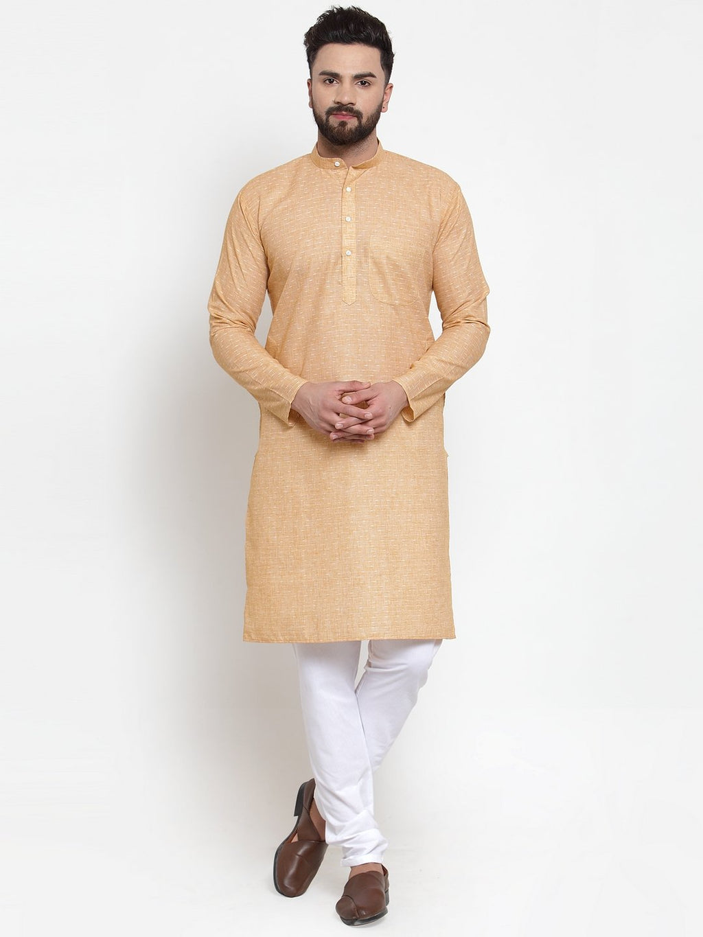 Jompers Men Orange Self-design Kurta with Churidar