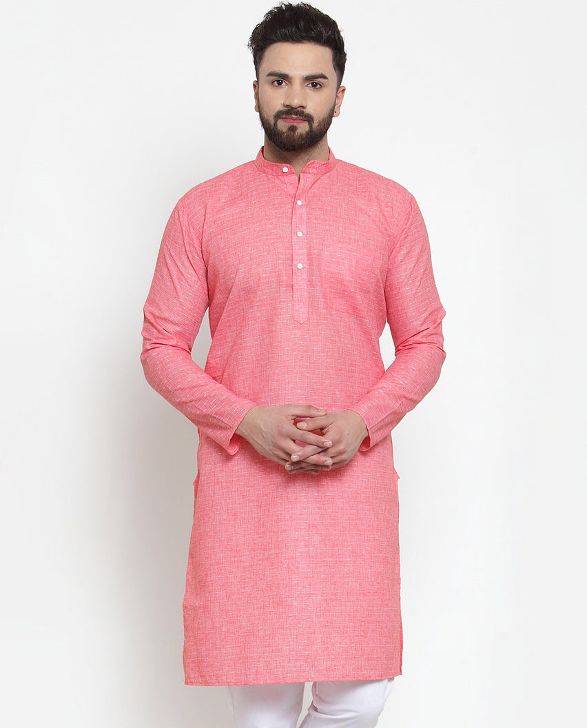 Jompers Men Pink Self-design Kurta Only